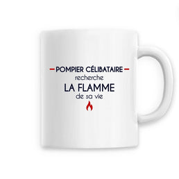 Mug céramique pompier  - Pompier célibataire recherche la flamme de sa vie - POMPIER SHOP