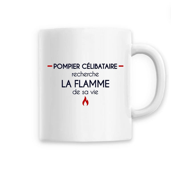 Mug céramique pompier  - Pompier célibataire recherche la flamme de sa vie - POMPIER SHOP