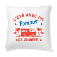 Housse de coussin pompier - L'été avec un pompier ça chauffe! - POMPIER SHOP